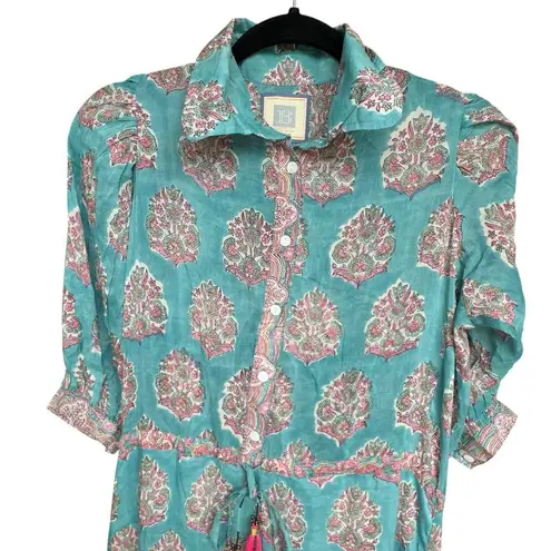 Alicia Bell Lola Ruffle Cotton Silk Boho Tiered Maxi Cover Up Dress Teal Pink M Size M