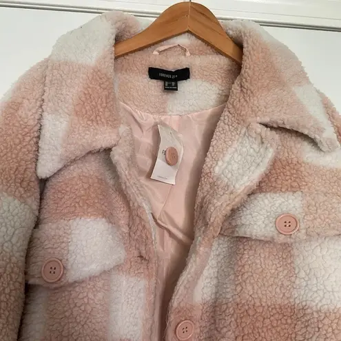 Forever 21 NWT  Faux Fur Plaid Jacket Dusty Pink/Cream Plus Sz 2X
