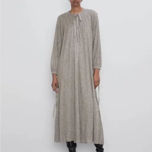 ZARA  Dress with Metallic Thread silver long sleeve with slip size med NWT