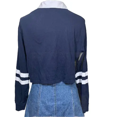 Hollister  California Navy Blue Crop Rugby Shirt XS Long Sleeve 1991 Anchor Logo