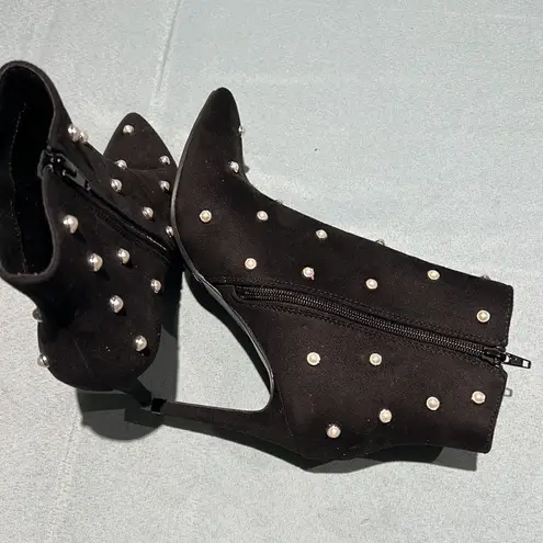 Lulu’s Black Suede High Heel Ankle Boots With Pearls B74 Black Size 7 - Image 7