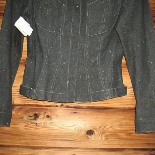 NWT Vintage Black Glitter Denim Jean Jacket Black