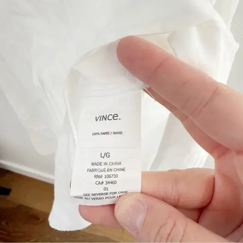 Vince  Collarless Ramie-Voile White Tunic Sz L - Image 7