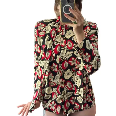 Vintage Don Caster Floral Wool Blend Suit Jacket With Sash White Size 8