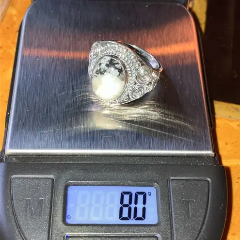 Genuine White Buffalo Sterling Silver Ring Size 9