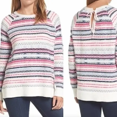 Caslon NEW NWT  PETITE Tie Back Sweater Cream Ivory Pink Blue Fair Isle Nordic PS