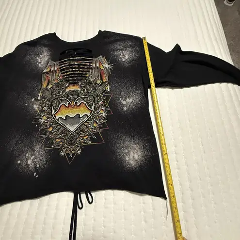 Affliction Black Bleach Wash Rhinestone Chromium Heart T-Shirt Sz L Large