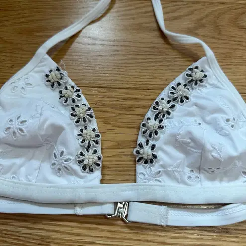Valery Blu White Eyelet Bikini with Floral Beading Detail Size S NEW WITHOUT TAG