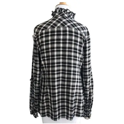 Como vintage Womens Nordstrom  Plaid Scalloped Ruffle Button Down Shirt - Sz L