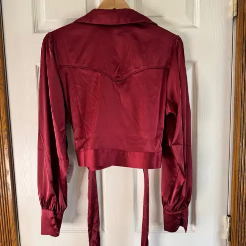 Unique Vintage Burgundy Wrap Top Studded Western Blouse Long Sleeve XL/14