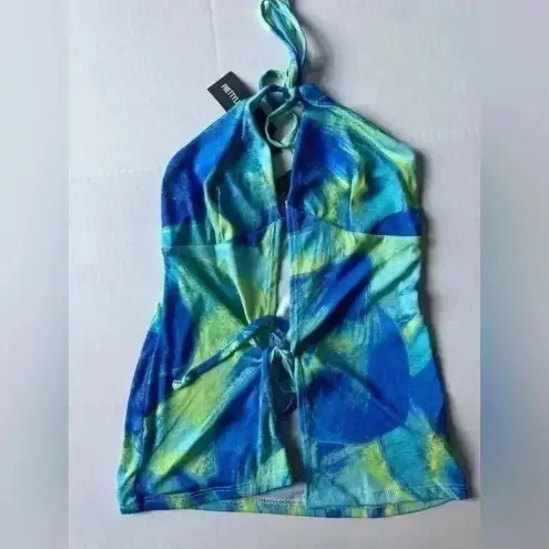 Pretty Little Thing PrettyLittleThings Women’s Blue‎ Abstract Floral Burn Out Printed Top Size 8