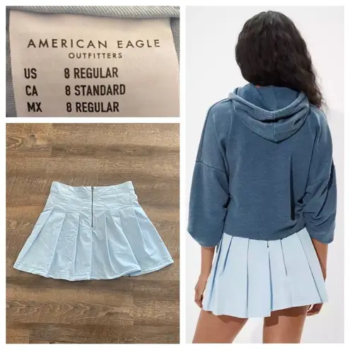 American Eagle  Pleated School Girl Mini Skirt Light Blue 8 Cotton