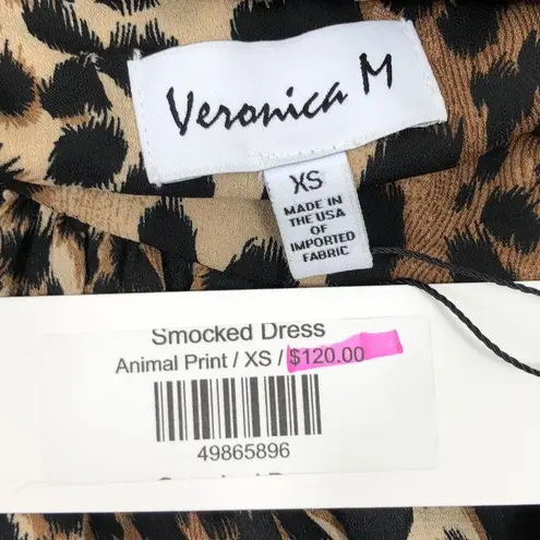 Veronica M NWT Womens Brown Animal Print Smocked Waist A Line Dress Size XS