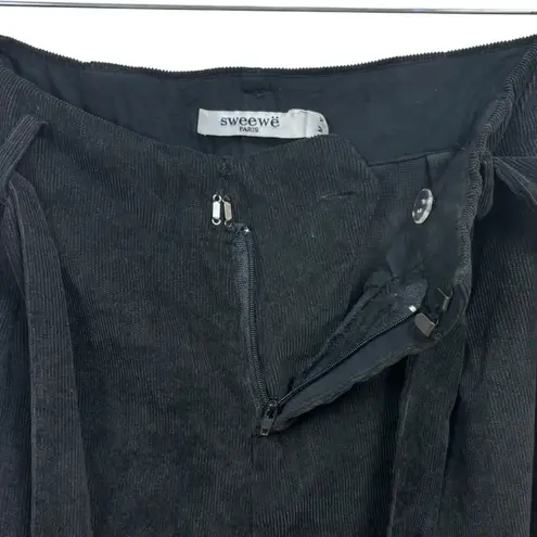 Sweewe Paris Black Corduroy Pants Women’s M Wide Leg Tie Waist Soft Retro Y2K Size M