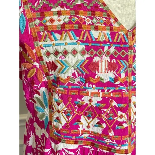 Savanna Jane Magenta Pink White Floral Embroidered Midi Ruffle Dress