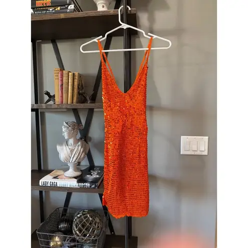 retrofete Elliana Sequin Crochet Mini Dress Orange Womens Size XS/S