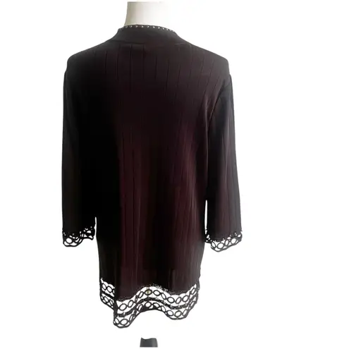 Ming Wang Knit Top Womens Large Brown Acrylic 3/4 Sleeve Studded Tunic