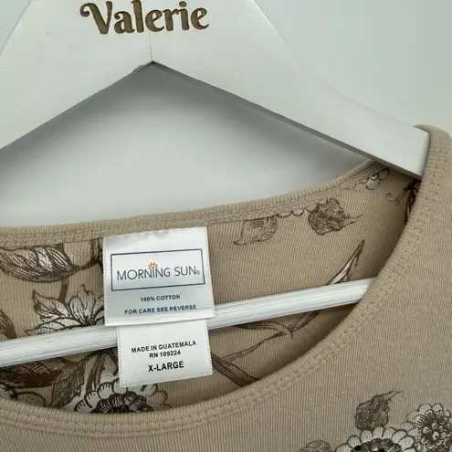 Morning Sun Beige Brown Cat 3/4 Sleeve Top Tee Cotton Kitty Kitten XL