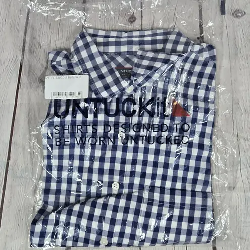 UNTUCKit Women's Blue White Gingham Belleza Button Up Long Sleeve Shirt 2 NIB