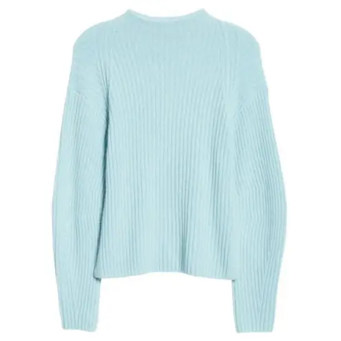 Vince 💕💕 Ribbed Mock Neck Wool Cashmere Blend Sweater ~ Heather Aria Blue M NWT