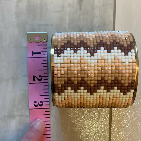 Neutral Chevron Mosaic Gold Tone Chunky Cuff Bracelet Brown