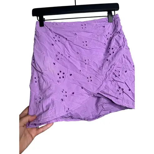 ASHLEY PARKER x RTR Women's Purple 100% Cotton Eyelet Wrap Mini Skirt Size 2