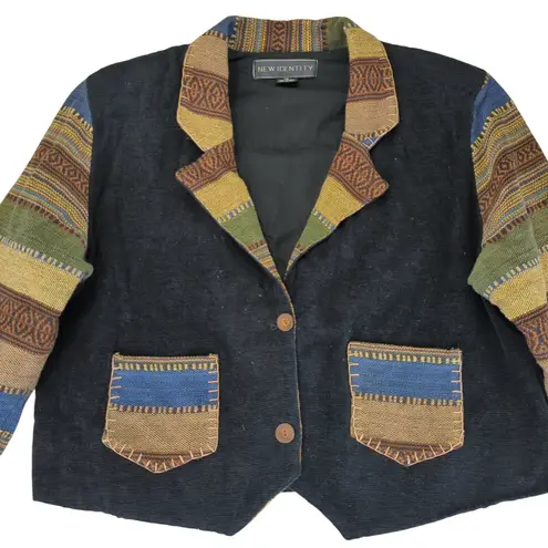 Vintage New Identity Blazer Jacket 2 Button Western Aztec Corduroy Women's 1X Black