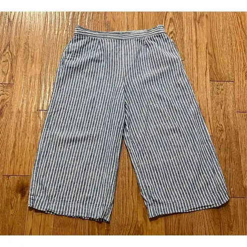 BeachLunchLounge  Linen Blue striped cropped wide leg pant large