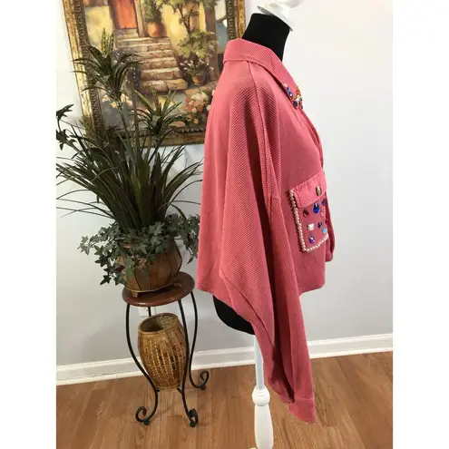 Women's Sweater M Oversized Boxy Long Sleeve Diamond Over Pockets And Collar Size M