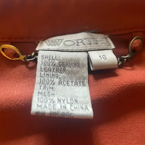 Worth Women’s 100% Leather Button Down Long Sleeve Blouse Orange Rustic 16