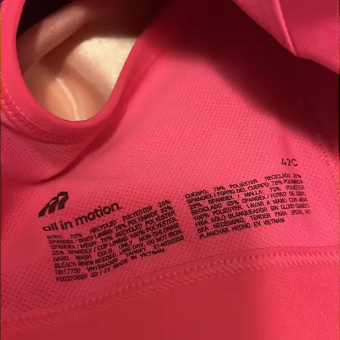 All In Motion High Support Sports Bra
Zip Front Closure W/Inner Hook 42C Pink