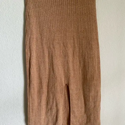 Free People  Skyline Midi Ribbed Front Slit Pull On Beige Trendy Skirt Size XS