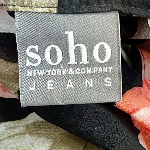 Soho Jeans New York & Company Floral Keyhole Sheer Wrap Blouse Large