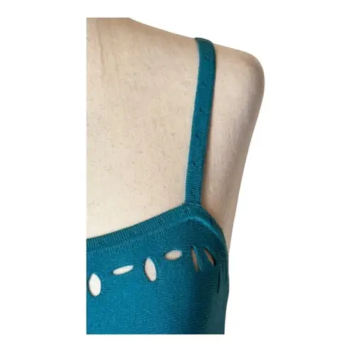 Sandro Tank Top Small Teal Blue Fine Knit Cut Out Detail Scalloped Hem Cami Top
