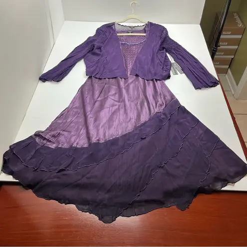 Komarov Ombré Tiered Hem Cocktail Dress & Chiffon Jacket Purple Womens XL NEW Purple