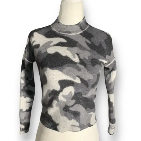 27 Miles Cashmere Gray Camo Cropped Sweater XS Metallic Soft Knit Pullover
