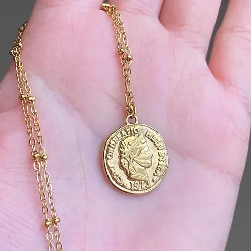 Handmade fully gold tone stainless steel antique vintage chic style coin necklace