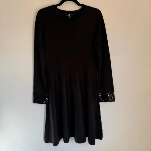Jason Wu Ribbed Black Skater Sweater Dress in Black Sequin Cuffs Large NYE LBD