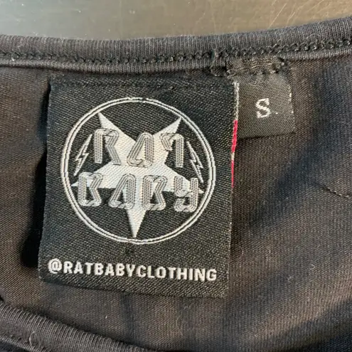 Rat Baby Clothing Black Moon Phases Bell Sleeve Crop Top Small Goth Witchy HOLE