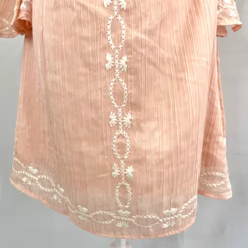 Foxiedox New  Embroidered 3/4 Sleeve Off The Shoulder Dress Blush Pink