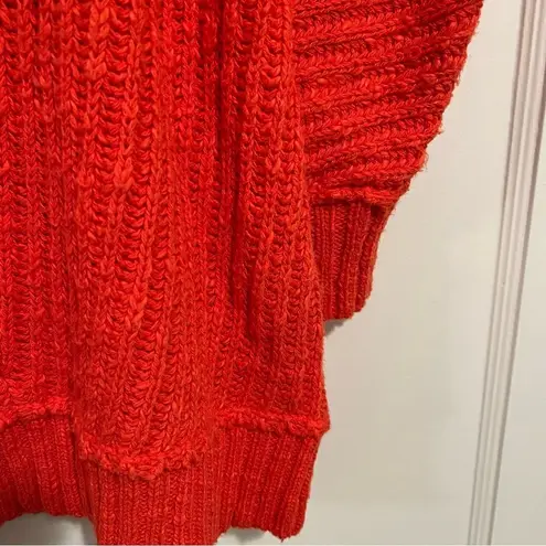 Free People  Sunset Dark Orange Chunky Knit Oversized V Neck Sweater XS NWOT