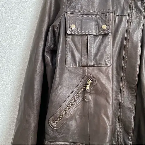 L.A.M.B. RIANI Brown 100% Leather Moto Biker’s Jacket Size 12