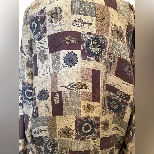 Stunt Vintage Silk Geometric Patchwork Autumn Fall Leaf Floral Button Up Top