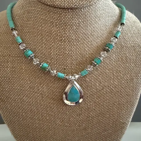 Southwestern Boma Heshi Turquoise Sterling Silver Pendant Necklace VTG🔥