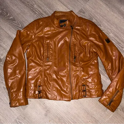 Rocawear Y2K Faux Leather Moto Jacket Bling & Studs Size large caramel color