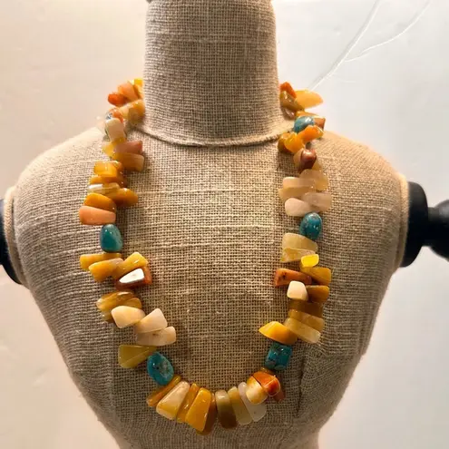 Vintage STERLING SILVER CHUNKY TURQUOISE & AGATE NECKLACE Green