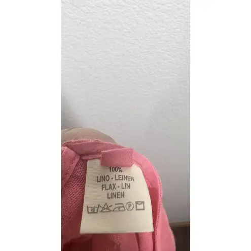 120% Lino 3 Piece Linen Set Top Tank Skirt 46/48 Pink Midi Vintage Embroidered Size undefined