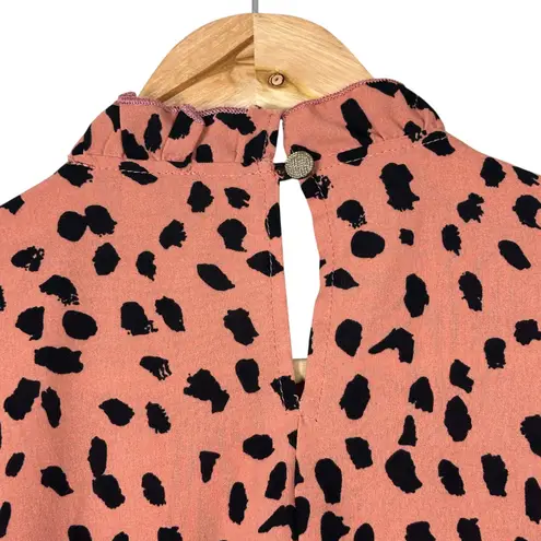 White Birch Top Womens S Pink Tiered Ruffle Long Sleeve Animal Print Boho Indie