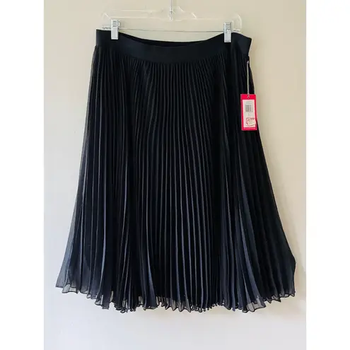Vince Camuto  Sz M Black Pleated Chiffon Midi Skirt Elastic Waist Pull On