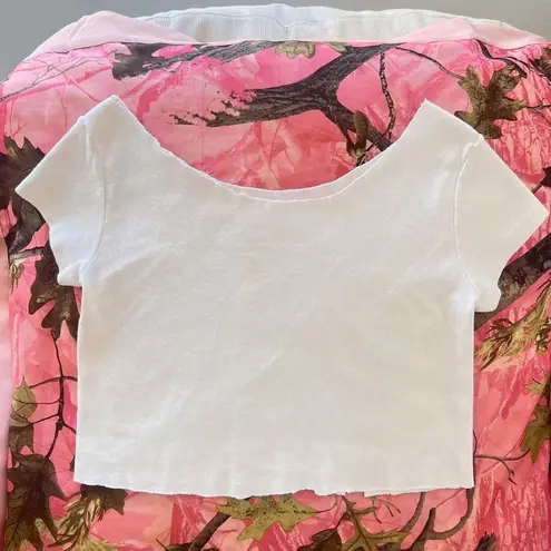 y2k off shoulder white car print graphic crop top